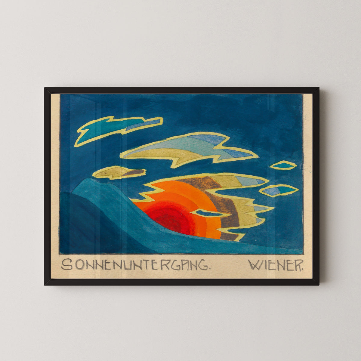 Karl Wiener — Sonnenuntergang (Sunset behind a Teal Hill) | Modernist Landscape Print