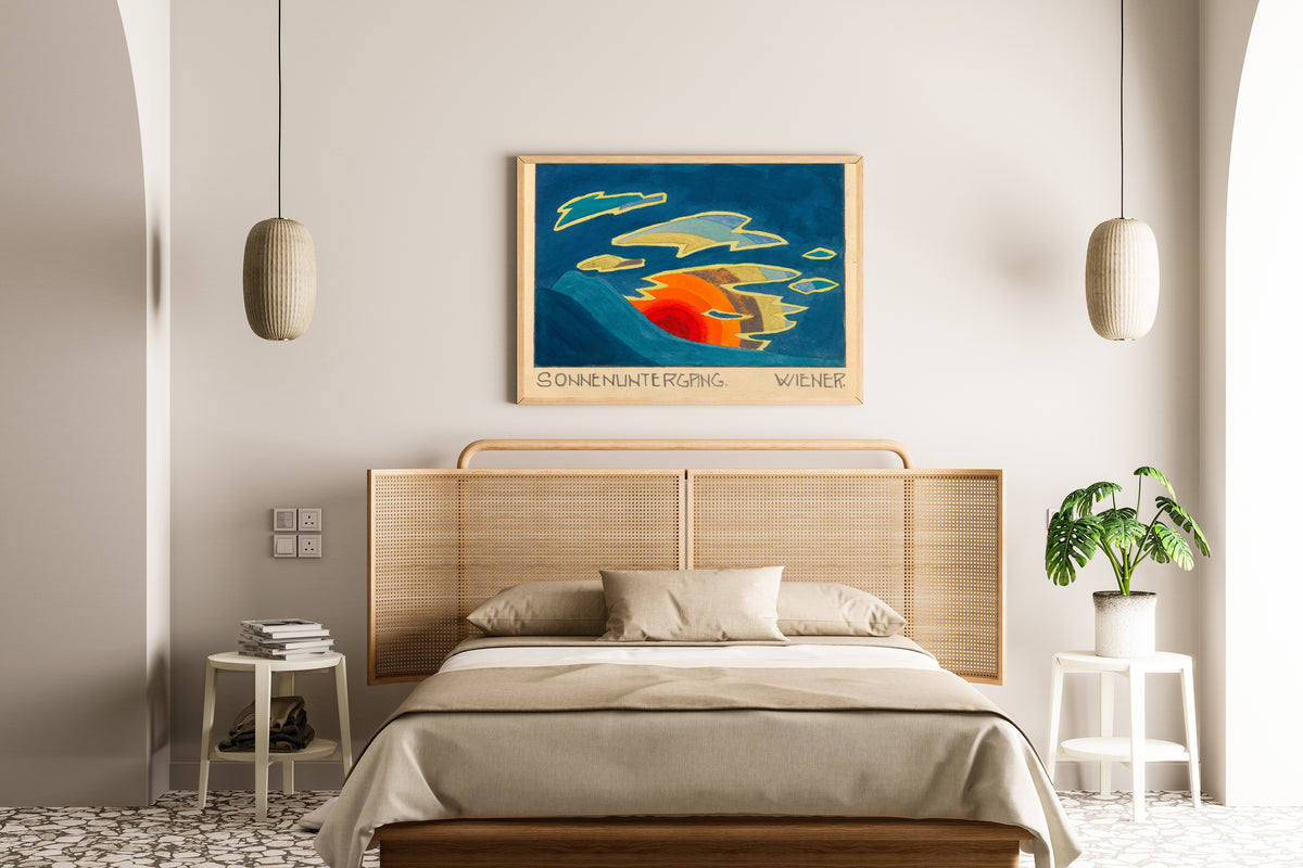 Karl Wiener — Sonnenuntergang (Sunset behind a Teal Hill) | Modernist Landscape Print