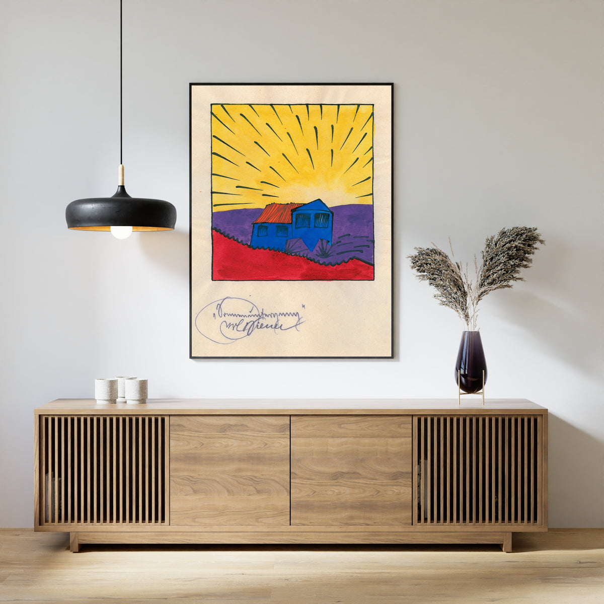 Karl Wiener — Sonnenuntergang (Sunset with a Blue House) | Modernist Landscape Print