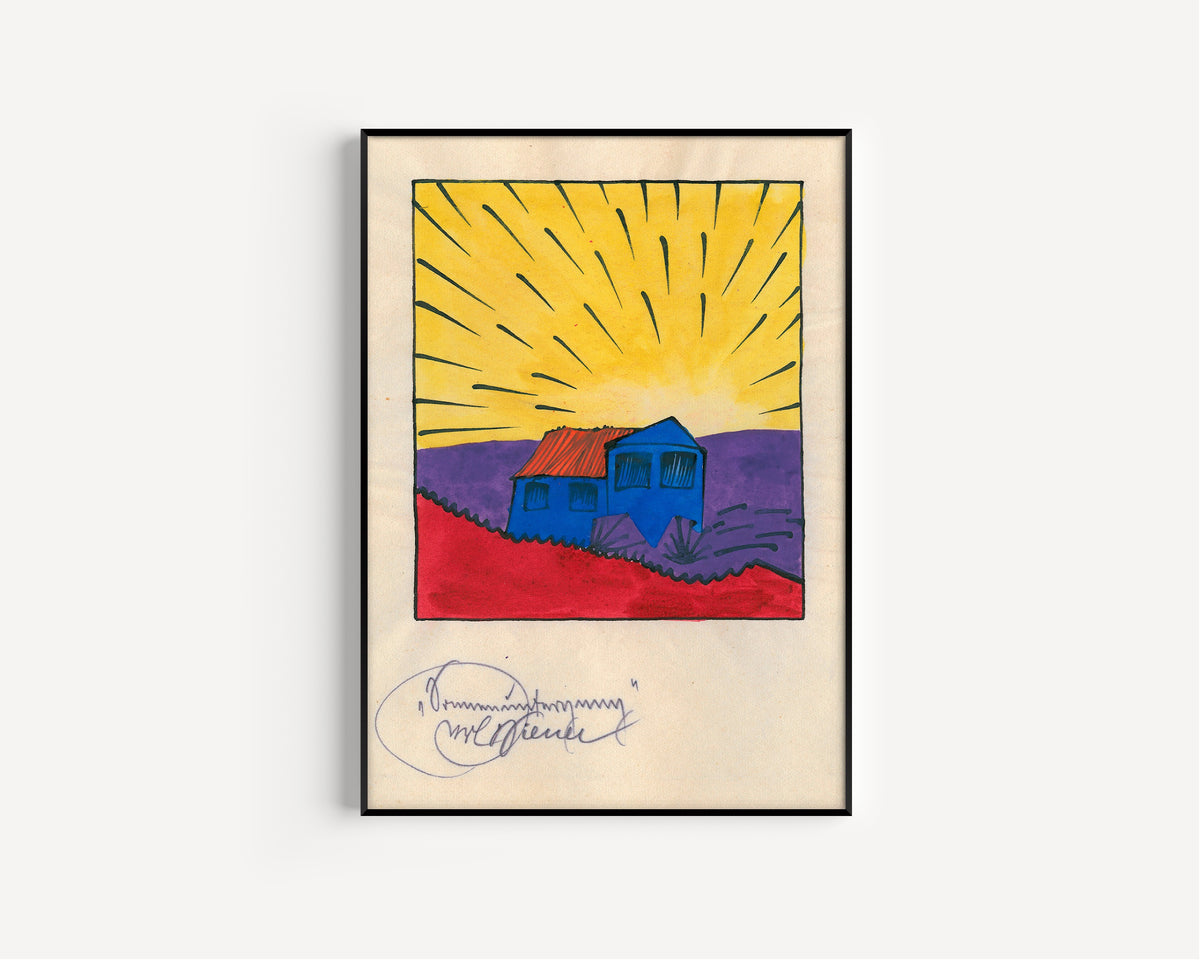 Karl Wiener — Sonnenuntergang (Sunset with a Blue House) | Modernist Landscape Print