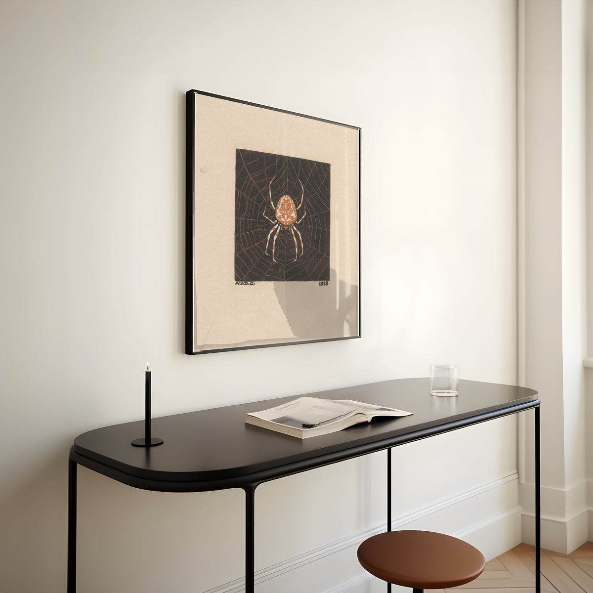 Julie de Graag — Spider in web | Woodcut Print
