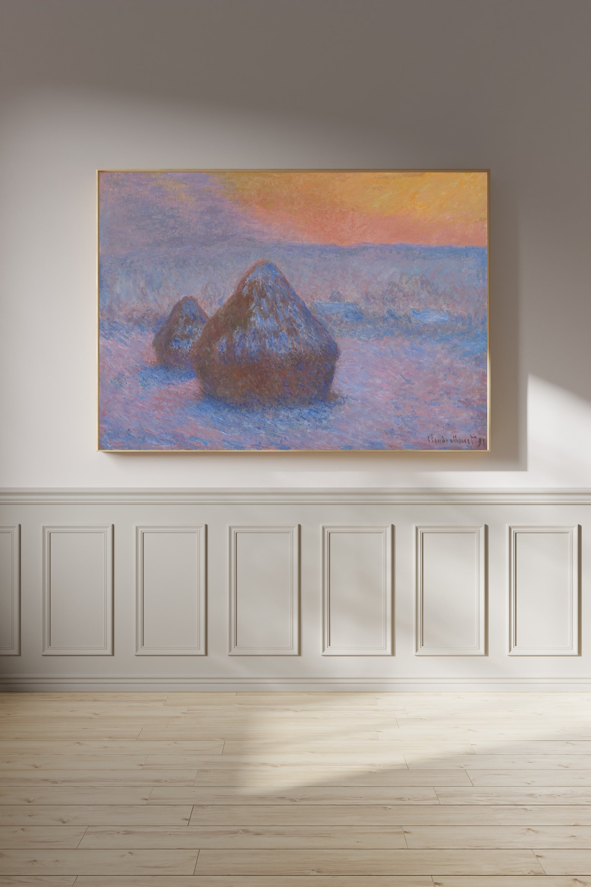 Claude Monet — Stacks of Wheat (Sunset, Snow Effect) | Fine Art Print