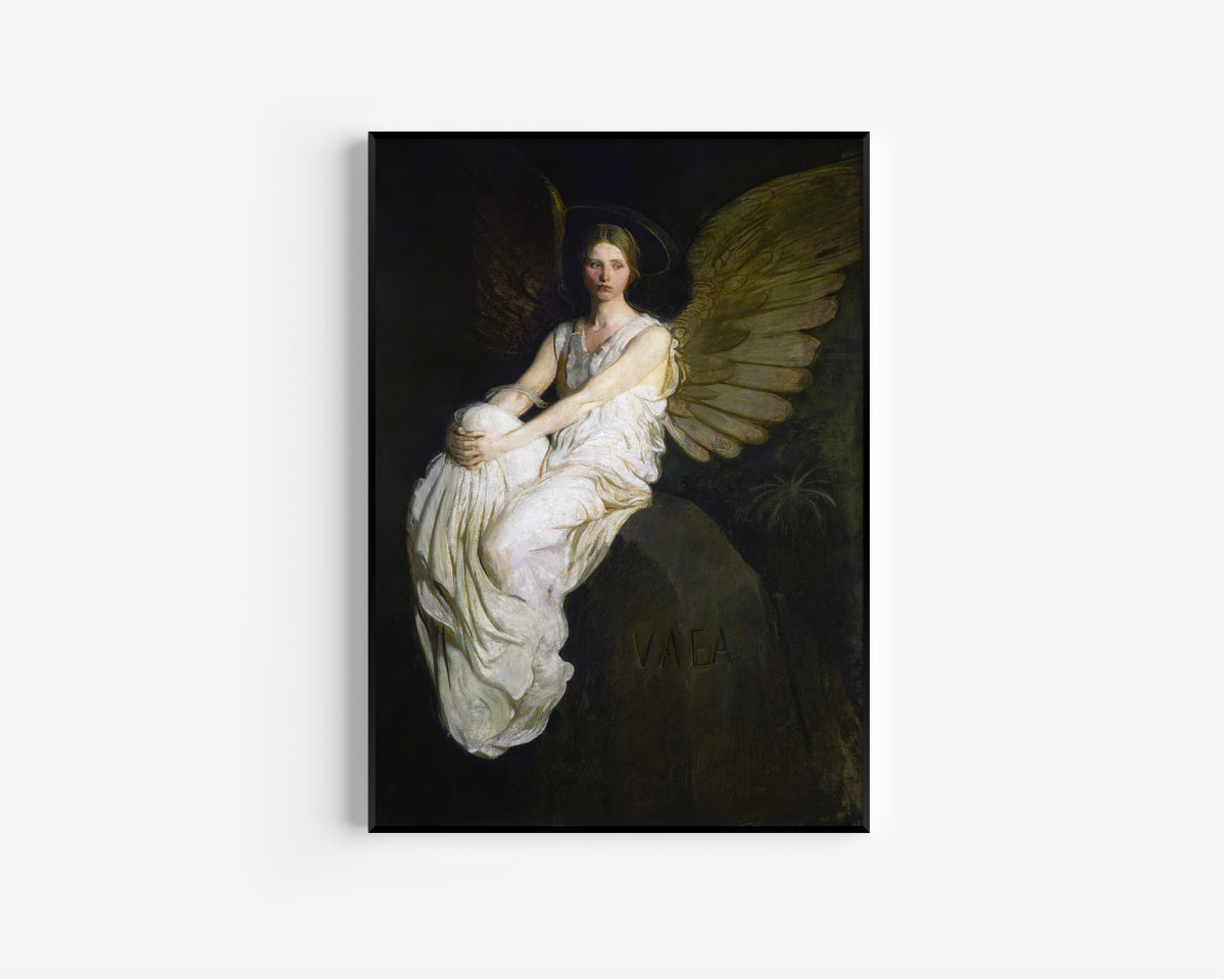 Stevenson Memorial by Abbott Handerson Thayer — in a slim black frame on a plain white wall
