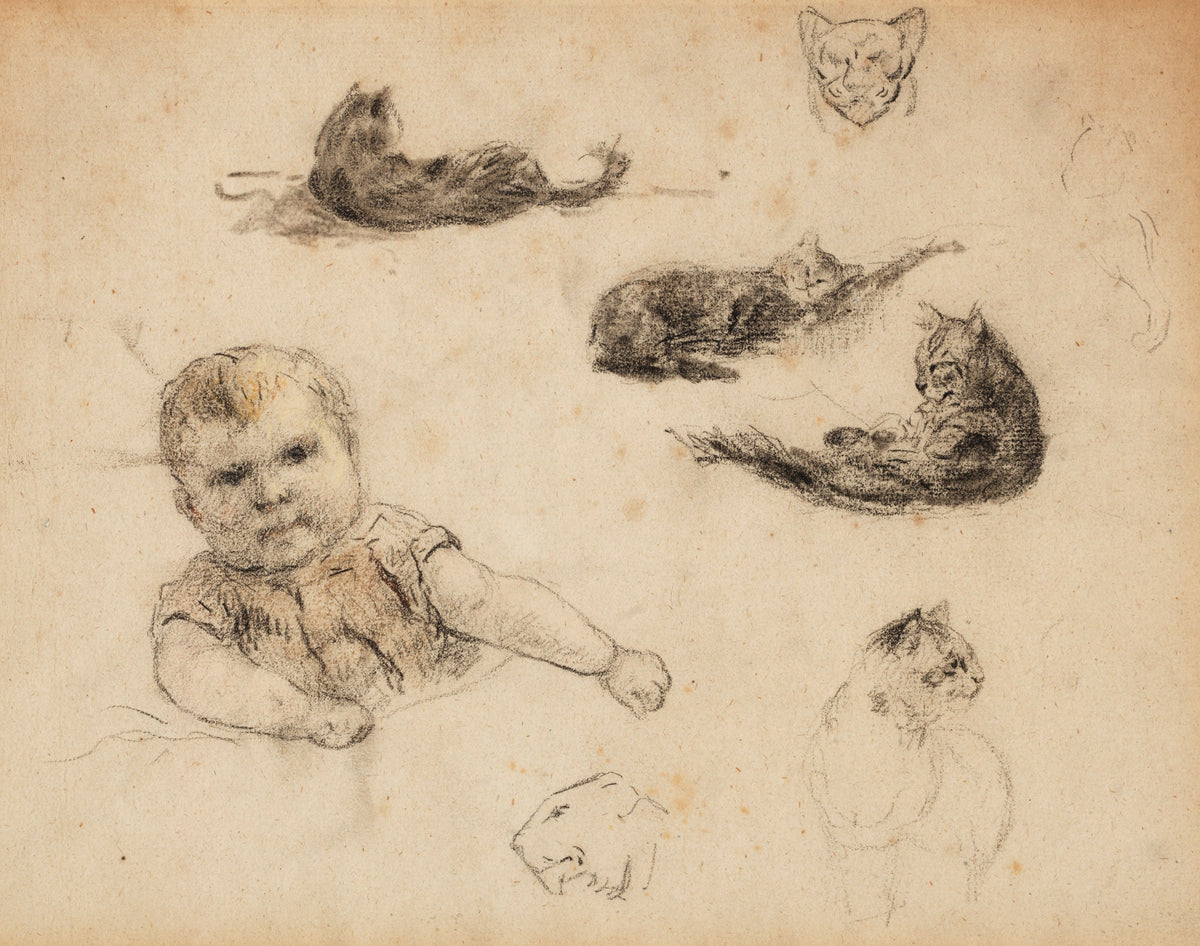 Paul Gauguin — Studies of Cats and a Child | Fine Art Print