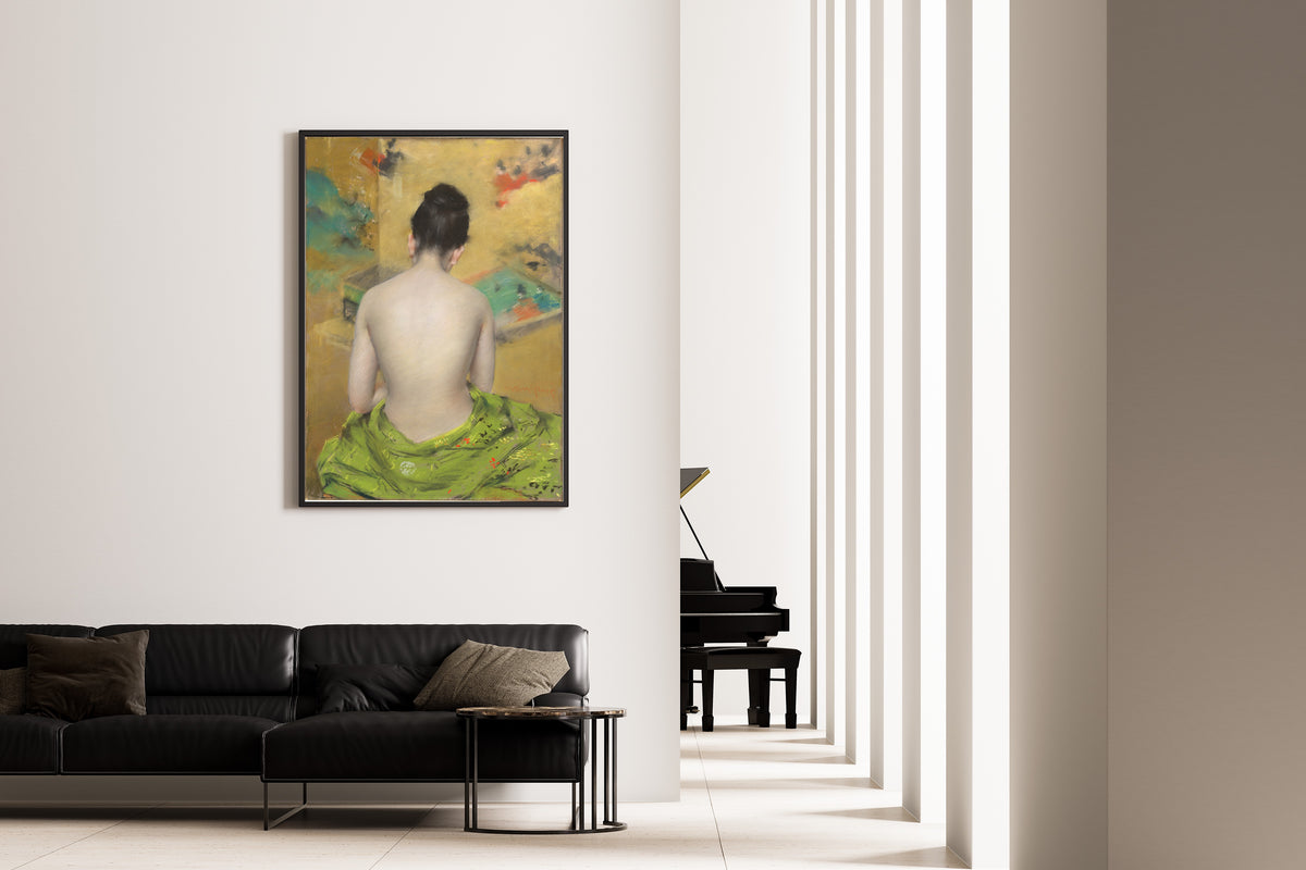 Study of Flesh Color and Gold by William Merritt Chase — framed on the wall of a minimal living room