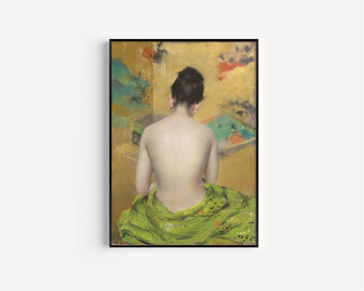 Study of Flesh Color and Gold by William Merritt Chase — in a slim black frame on a plain white wall