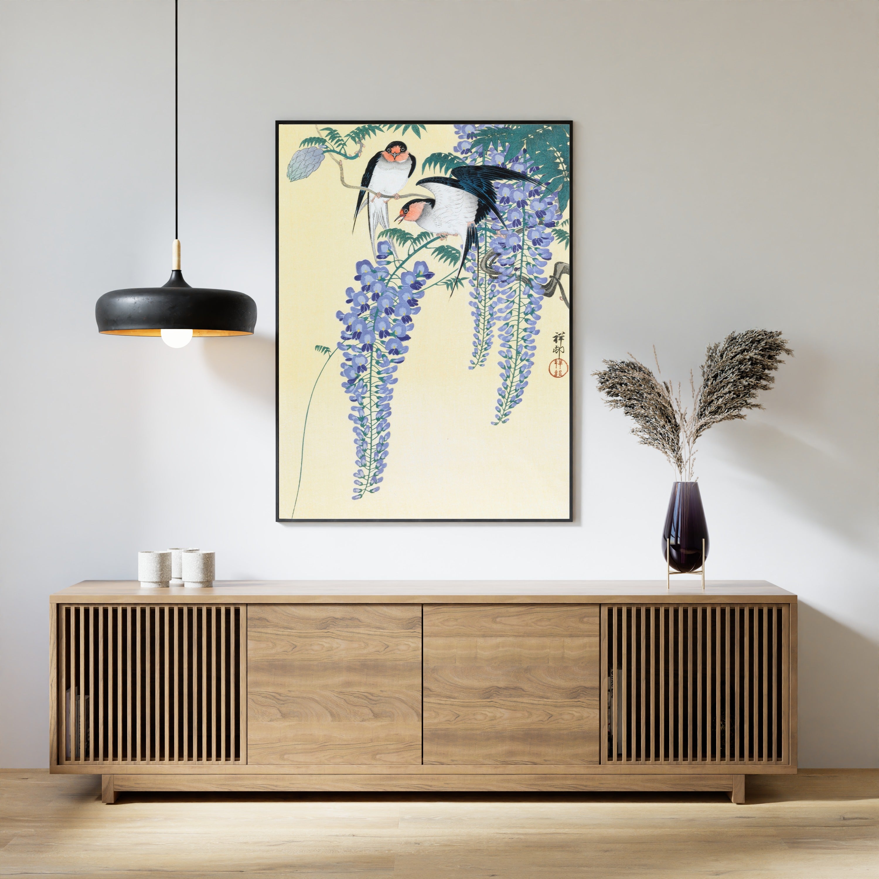 Ohara Koson — Swallows and Wisteria | Japanese Bird & Flower Woodblock Print