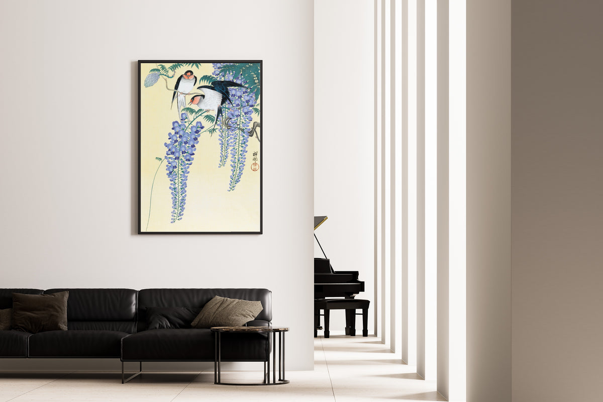 Ohara Koson — Swallows and Wisteria | Japanese Bird & Flower Woodblock Print