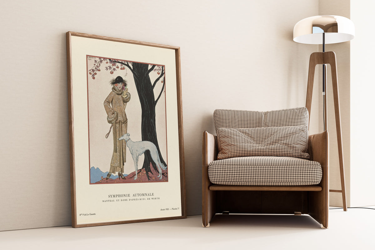 George Barbier — Symphonie automnale, manteau et robe d'après-midi de Worth | Art Deco Fashion Print