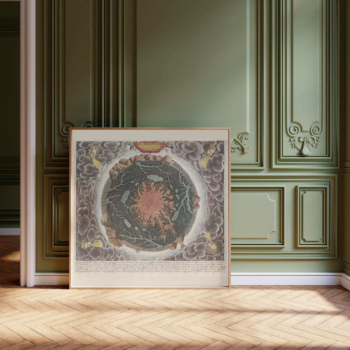 Athanasius Kircher — Systema Ideale quo exprimitur Aquarum per Canales Hydragogos Subterraneos | Hand-Coloured Engraved Scientific Chart Print