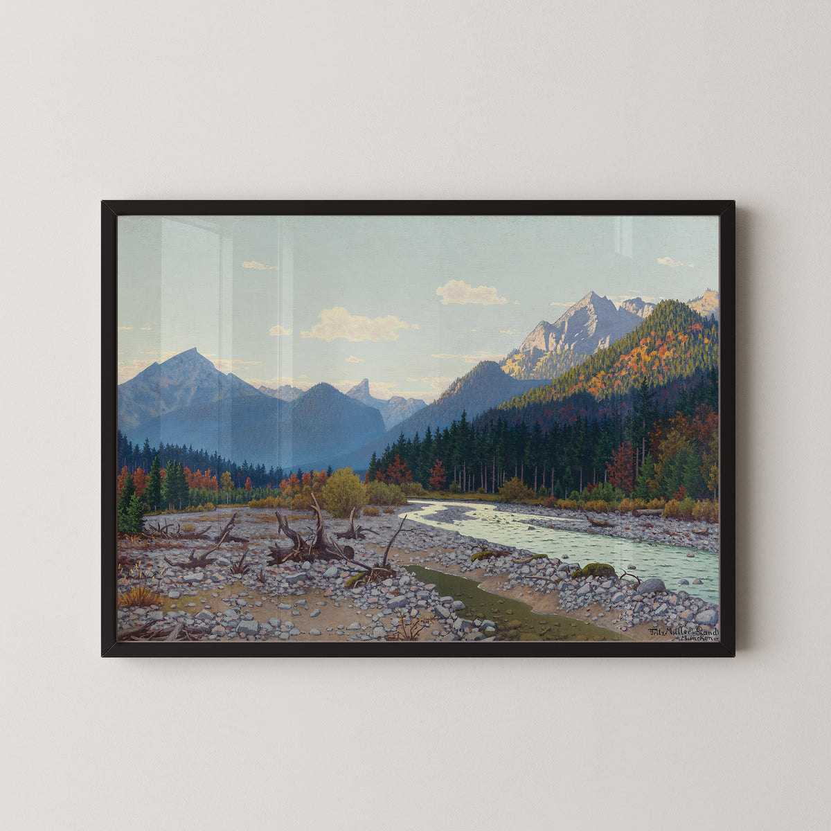 Tal bei Schloss Linderhof by Fritz Müller-Landeck — in a black frame on a pale wall