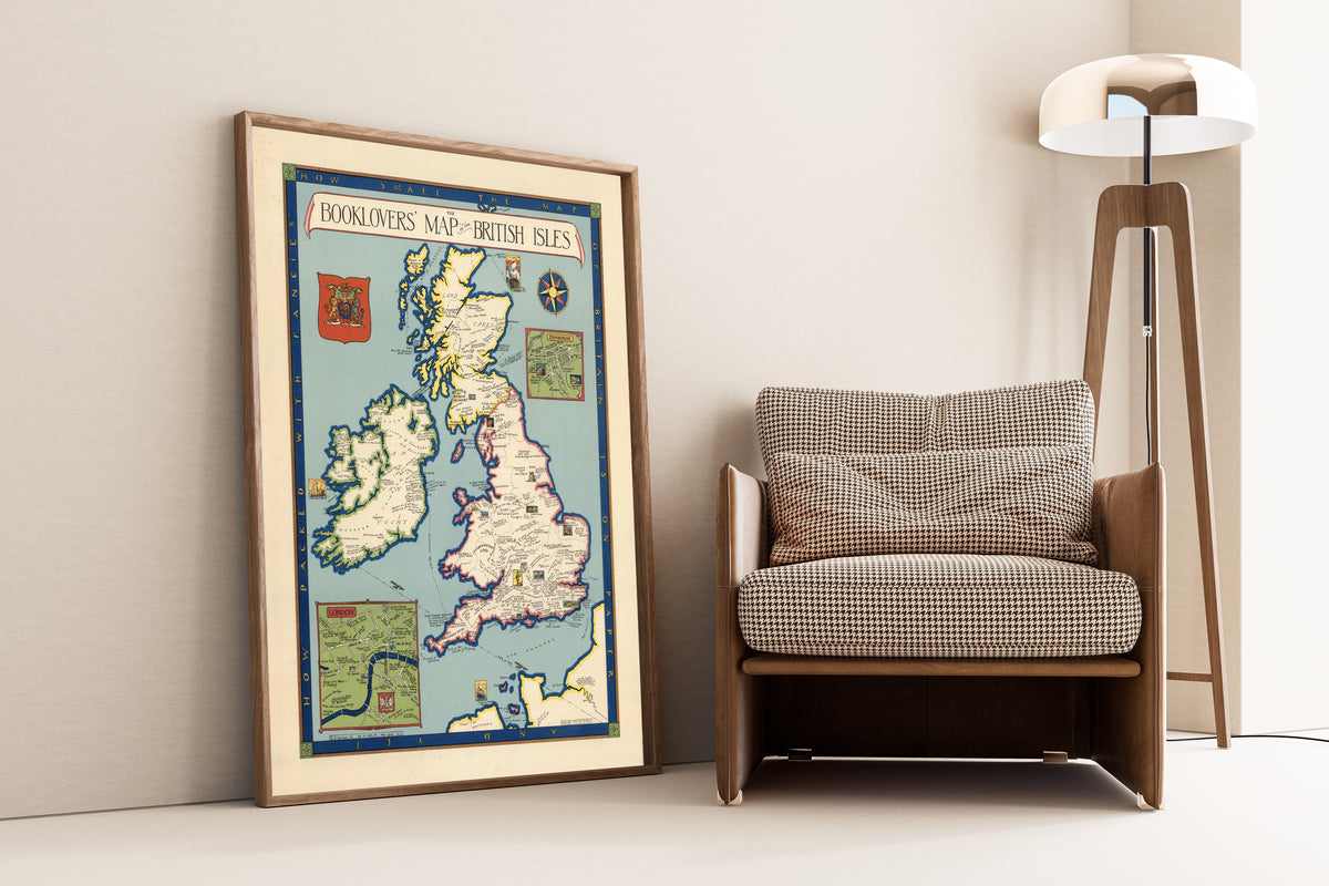 Paul Mayo Paine — The Booklovers' Map of the British Isles | Vintage Pictorial Map Print