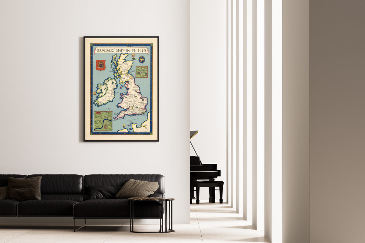Paul Mayo Paine — The Booklovers' Map of the British Isles | Vintage Pictorial Map Print
