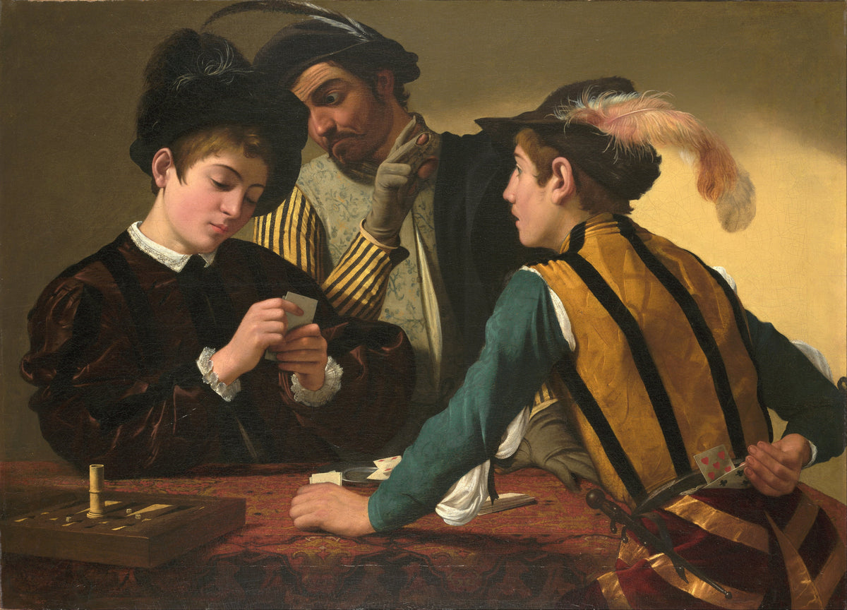 The Cardsharps by Caravaggio — Three men at a card table, one with a card behind his back