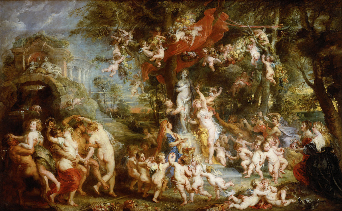 The Feast of Venus by Peter Paul Rubens — Winged children dance in a ring around a marble statue of Venus
