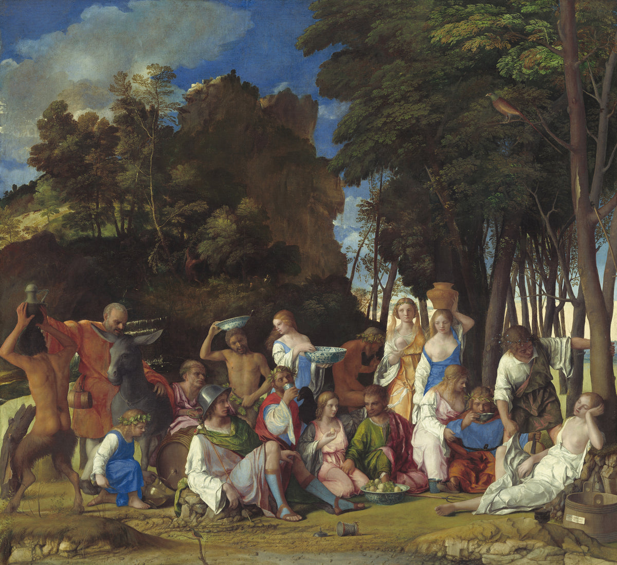The Feast of the Gods by Giovanni Bellini — Gods and woodland creatures feast in a grove beneath a rocky hill
