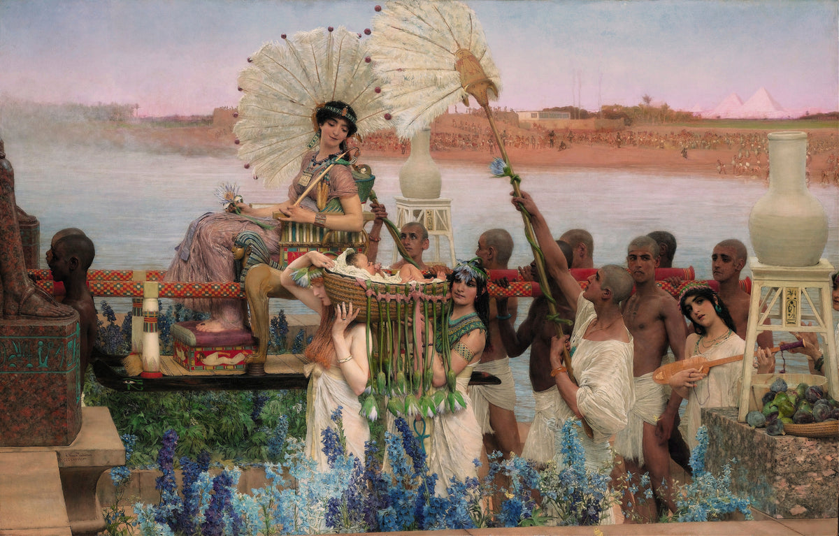 The Finding of Moses by Lawrence Alma-Tadema — Pharaoh's daughter is carried along the Nile beside the baby's basket