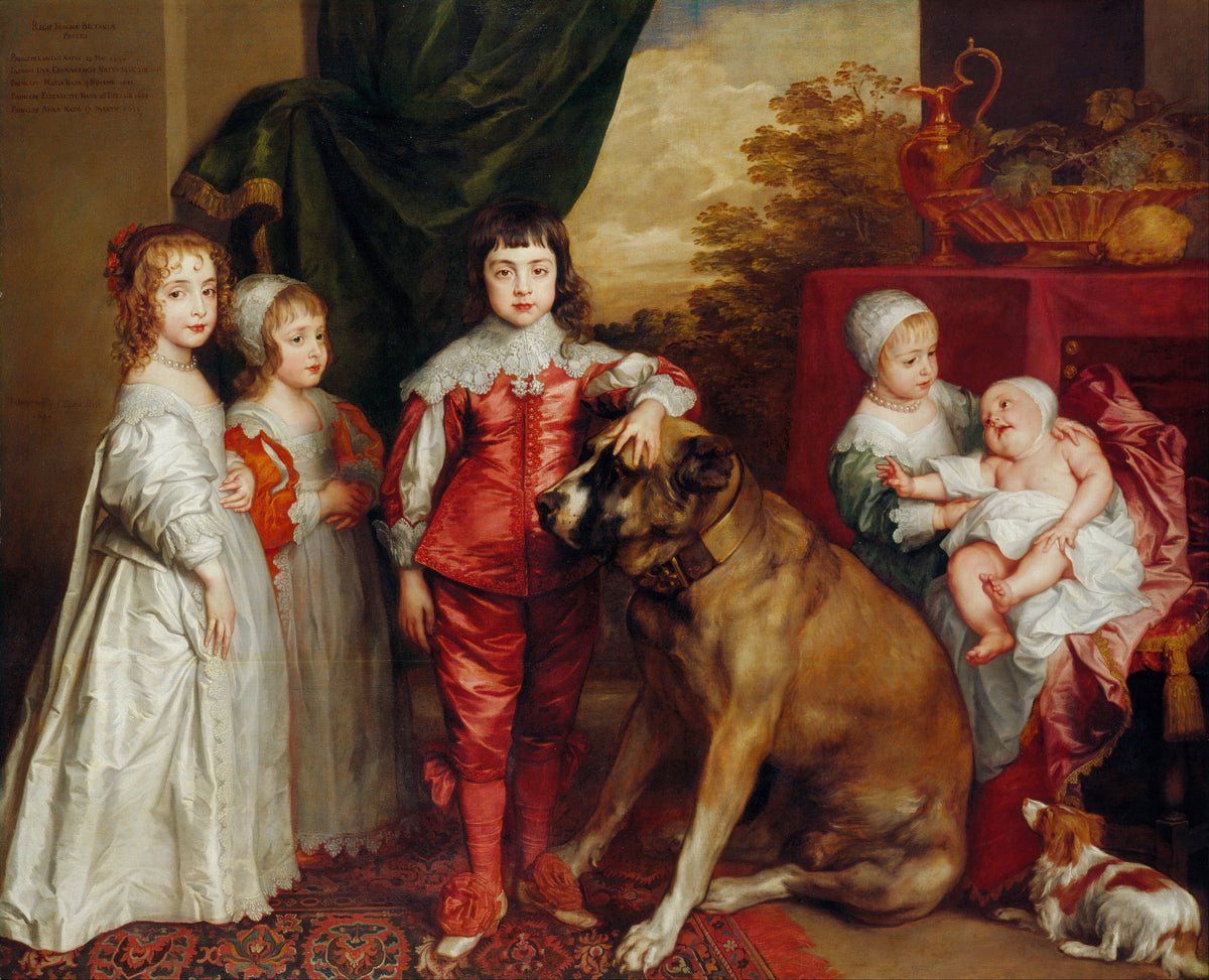 The Five Eldest Children of Charles I by Anthony van Dyck — Five royal children in satin with a great mastiff and a spaniel