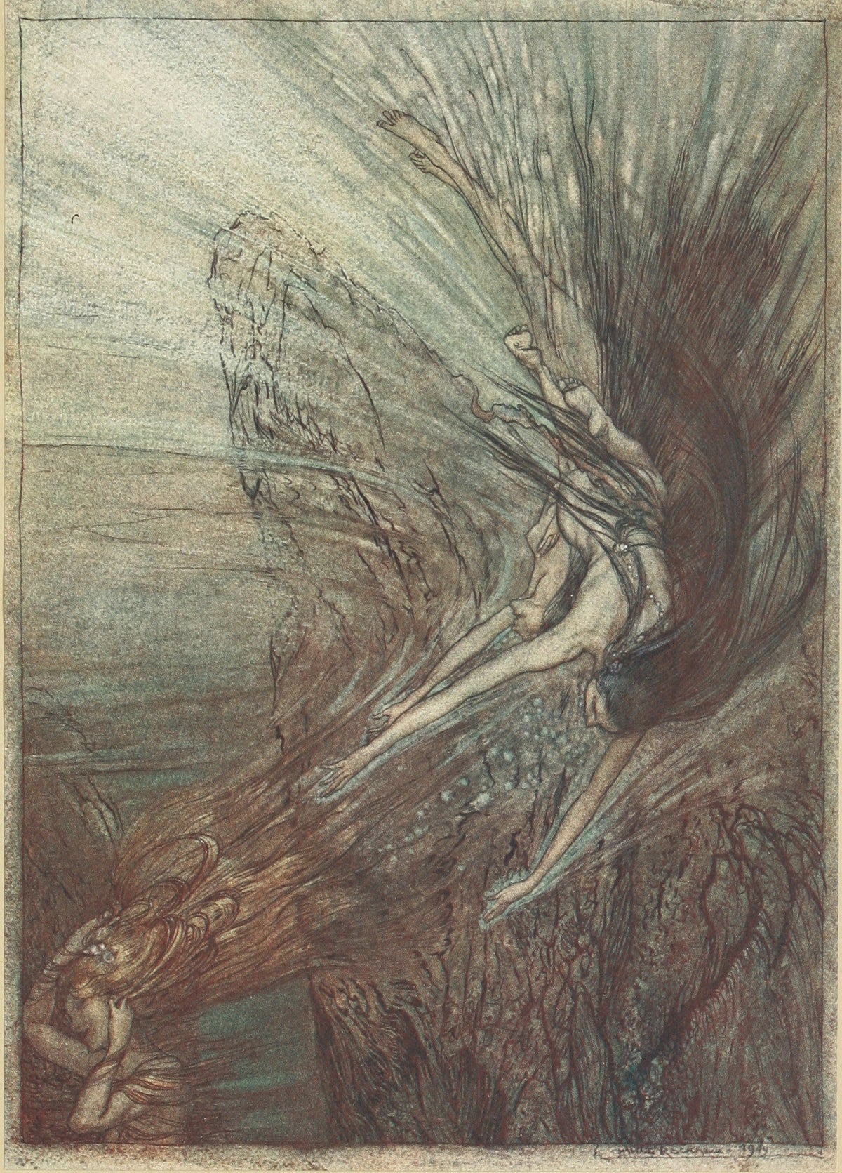 Arthur Rackham — The Frolic of the Rhine-Maidens | Wagner Illustration Print