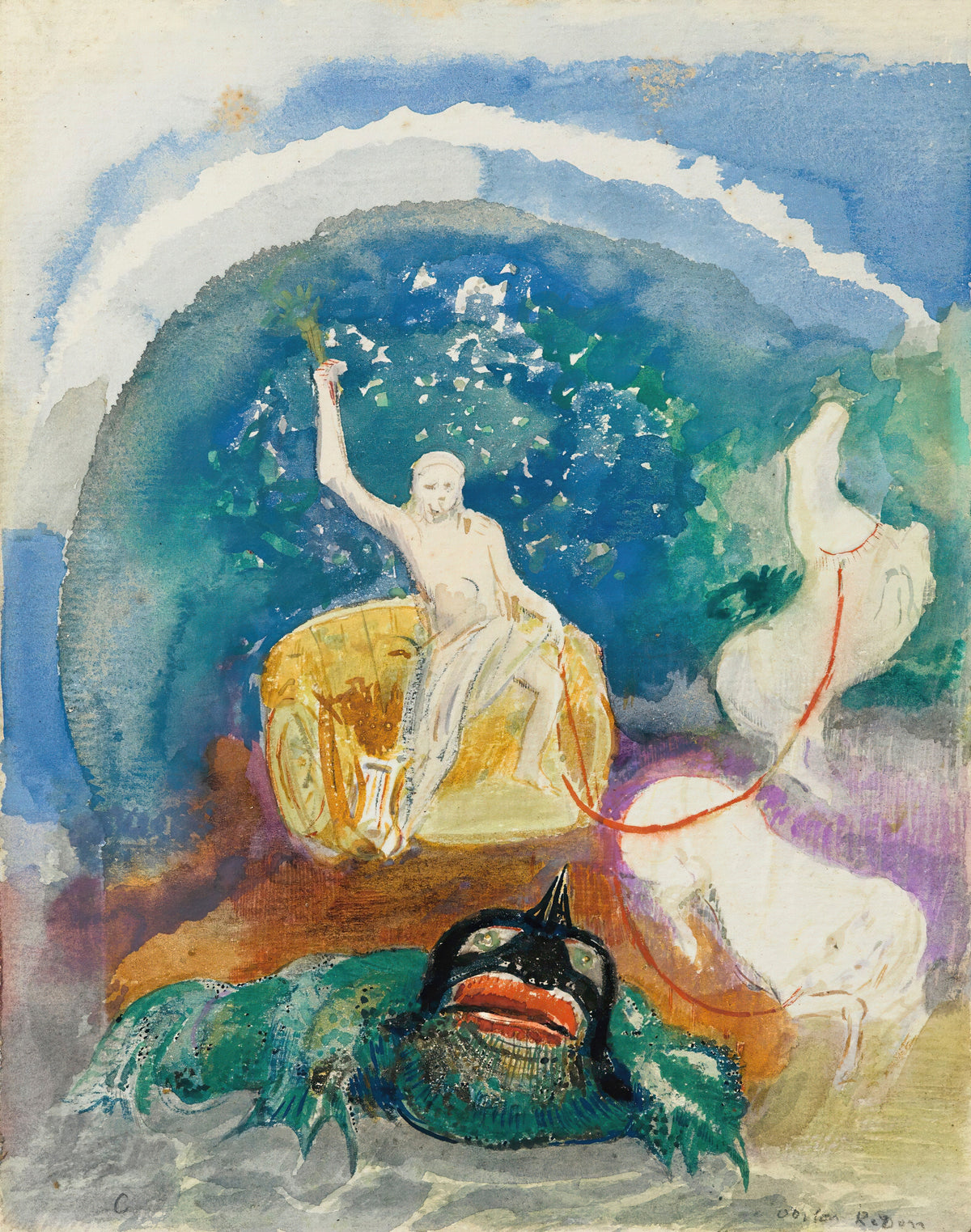 Odilon Redon — The Green Monster (Apollo Riding the Serpent Python) | Symbolist Art Print