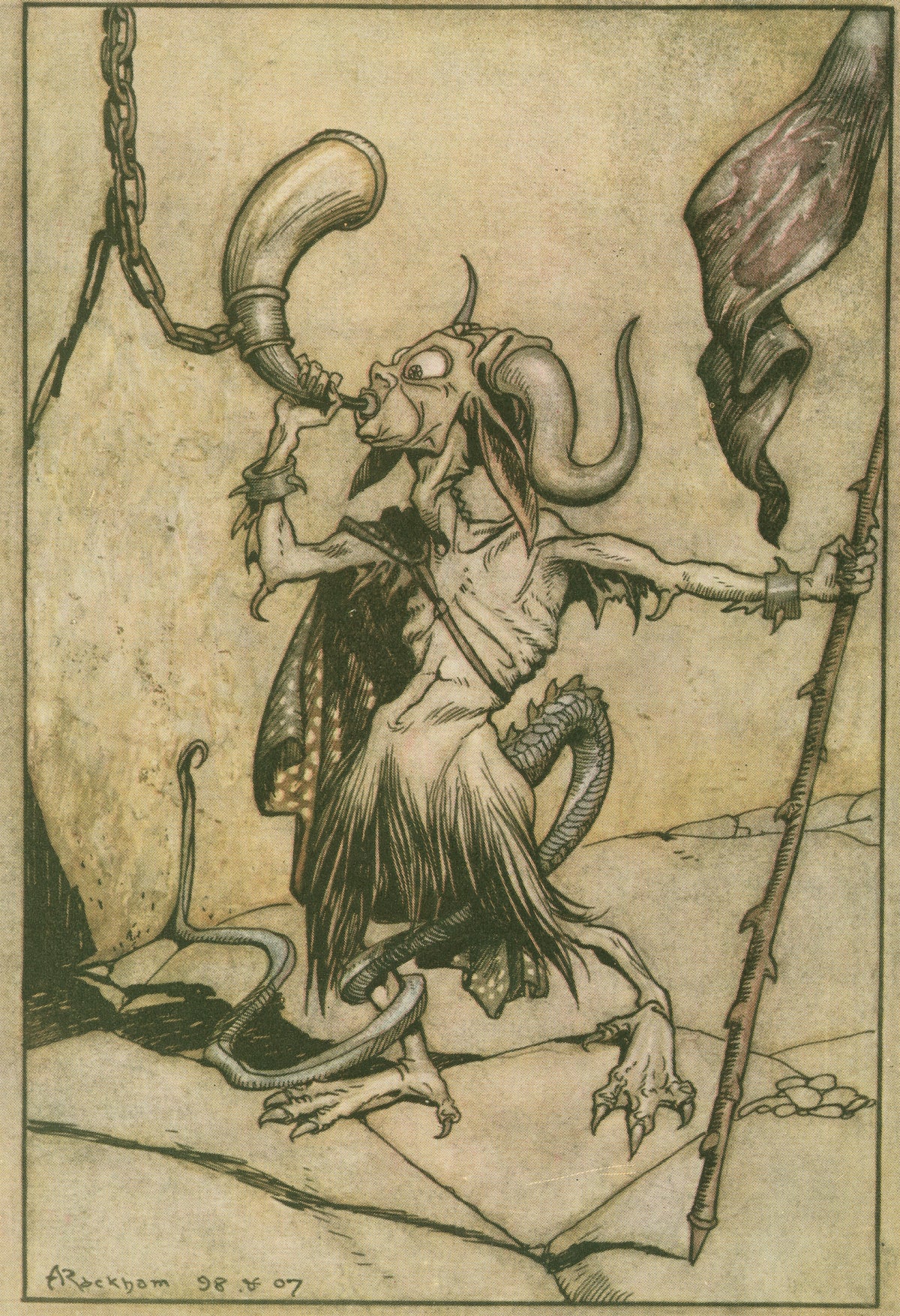 Arthur Rackham — The Horn at the Gate of the Barbican Tower | Fairy Tale Illustration Print