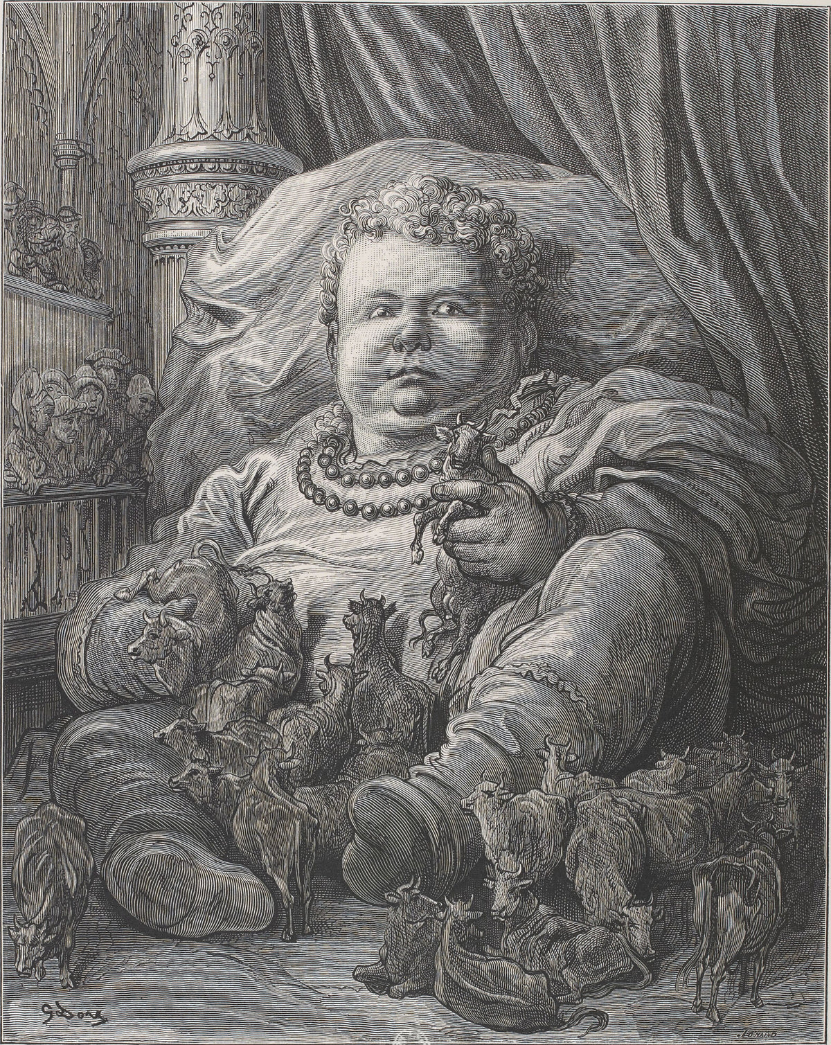 Gustave Doré — The Infant Pantagruel and the Cows | Wood Engraving Print