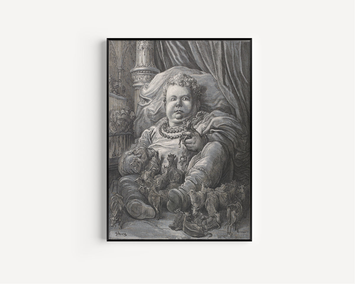 Gustave Doré — The Infant Pantagruel and the Cows | Wood Engraving Print