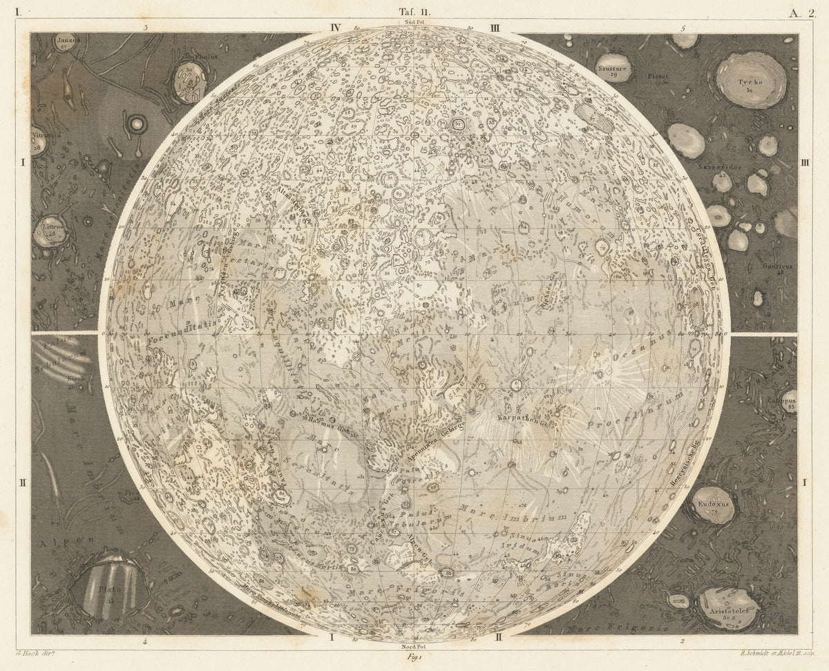 Johann Georg Heck — The Moon | Antique Lunar Map Print