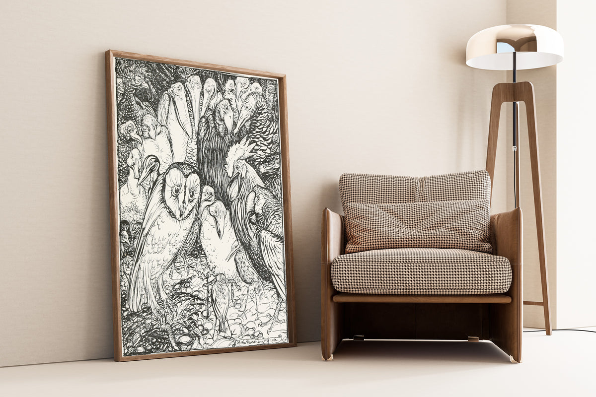 Arthur Rackham — The Owl and the Birds | Fable Illustration Print