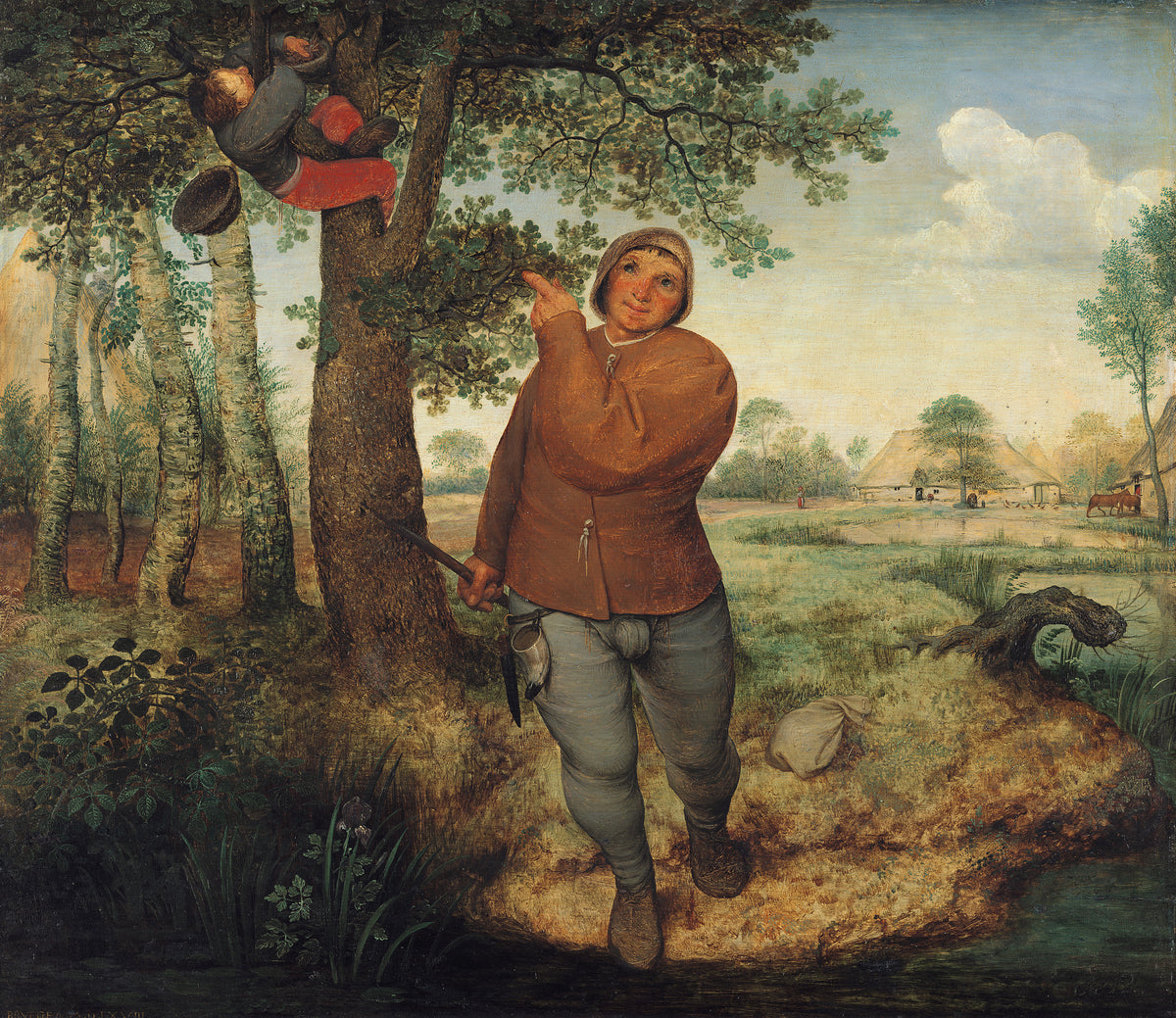 The Peasant and the Nest Robber by Pieter Bruegel the Elder — A peasant points up at a boy robbing a nest