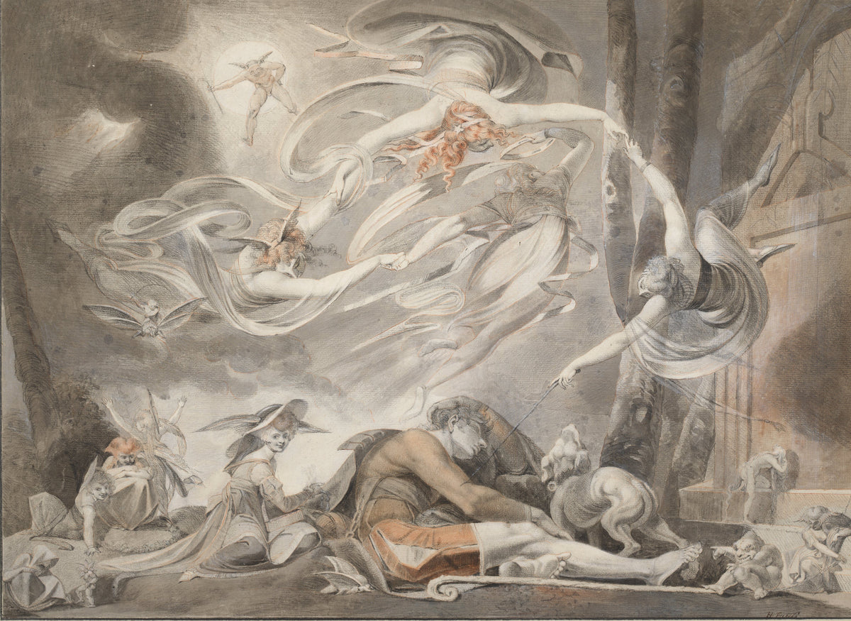 The Shepherd's Dream by Henry Fuseli — Fairies wheel in a ring above a shepherd asleep beneath a tree
