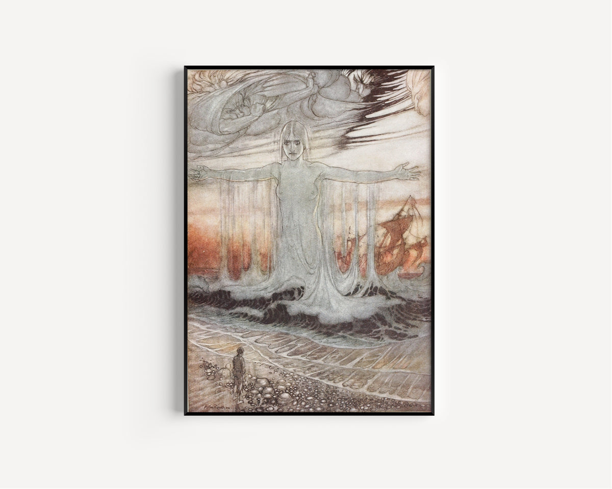 Arthur Rackham — The Shipwrecked Man and the Sea | Fable Illustration Print