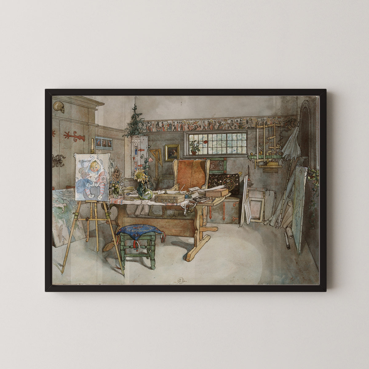 Carl Larsson — The Studio (Easel and Sunflower) | Swedish Watercolour Print