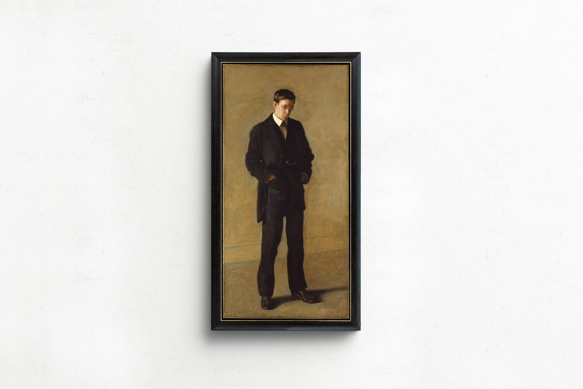 The Thinker: Portrait of Louis N. Kenton by Thomas Eakins — in a slim black frame on a plain white wall