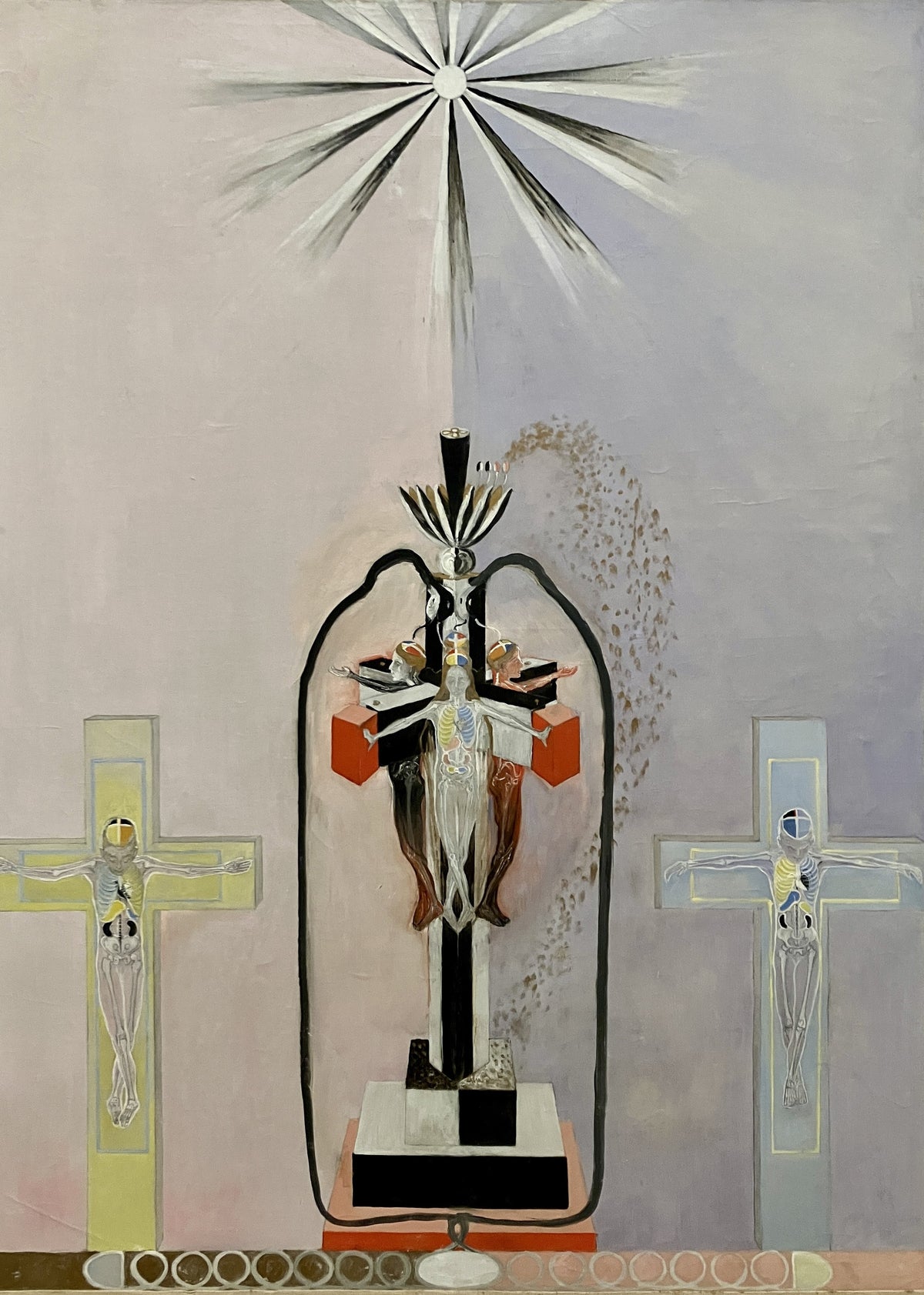 The US Series, Group VIII, No. 5 by Hilma af Klint — Translucent figures hang on pastel crosses beneath a white star