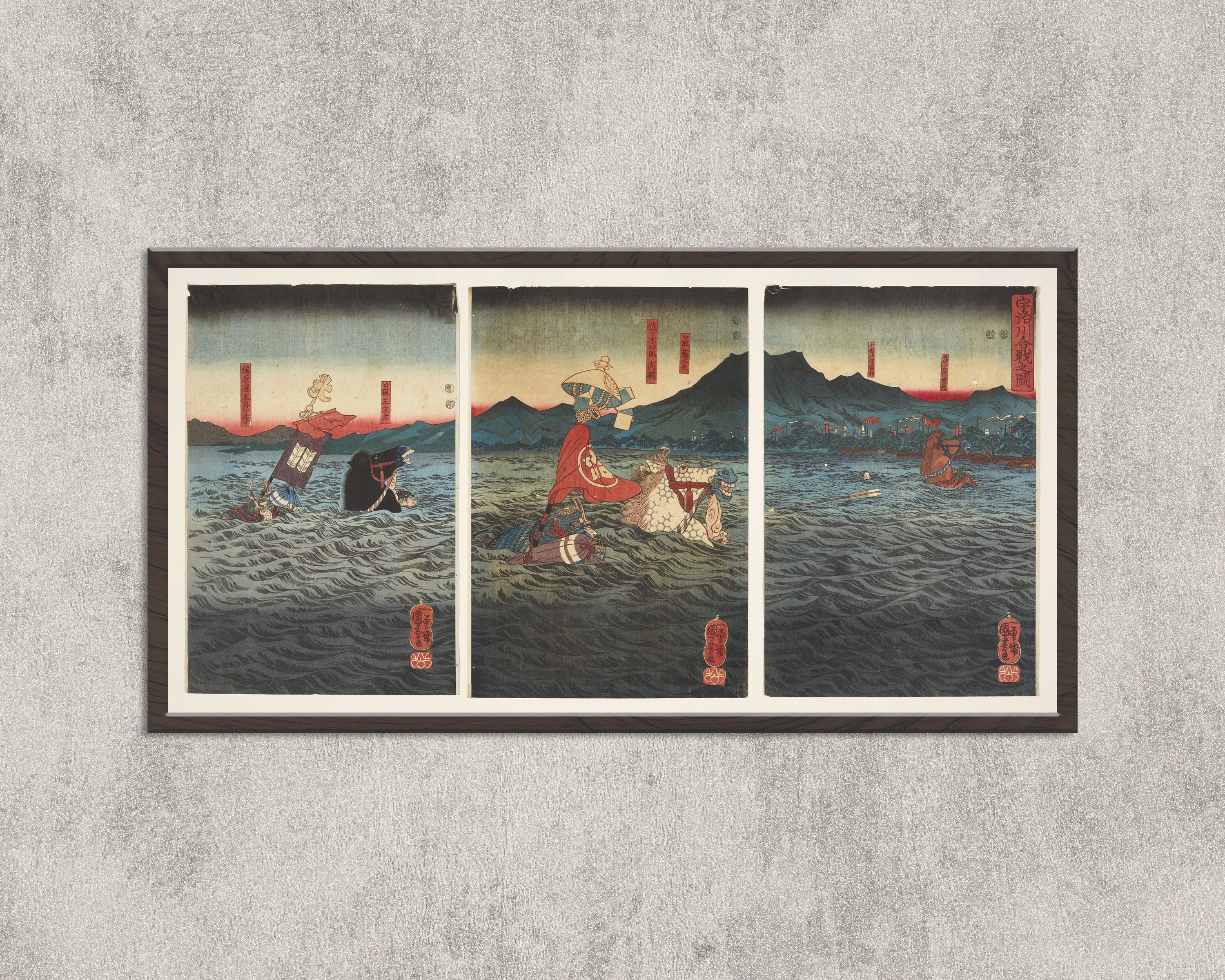 Utagawa Kuniyoshi — The Battle at Uji River | Japanese Woodblock Print (Ukiyo-e)