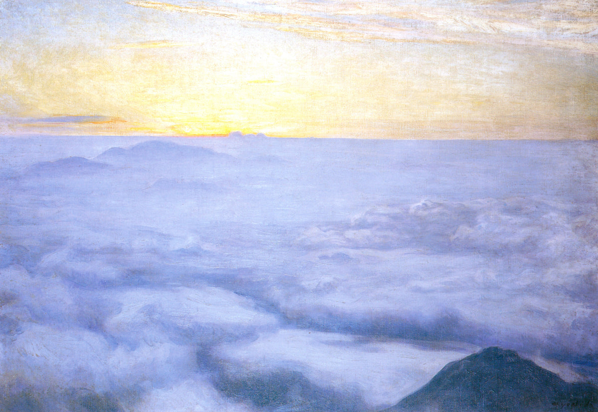 Three Thousand Metres by Hiroshi Yoshida — A sea of lavender cloud beneath a glowing yellow horizon