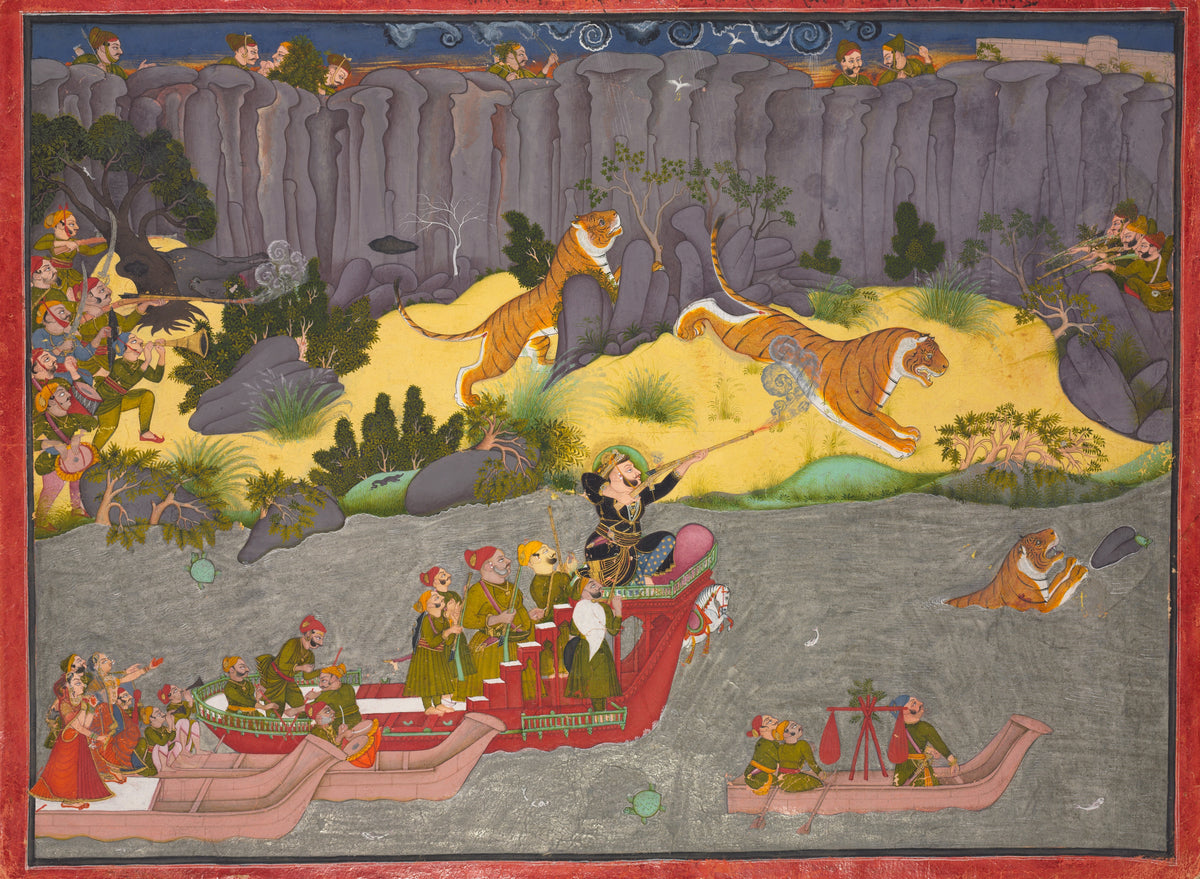 Kota school — Tiger Hunt of Raja Ram Singh II | Indian Miniature Painting Print