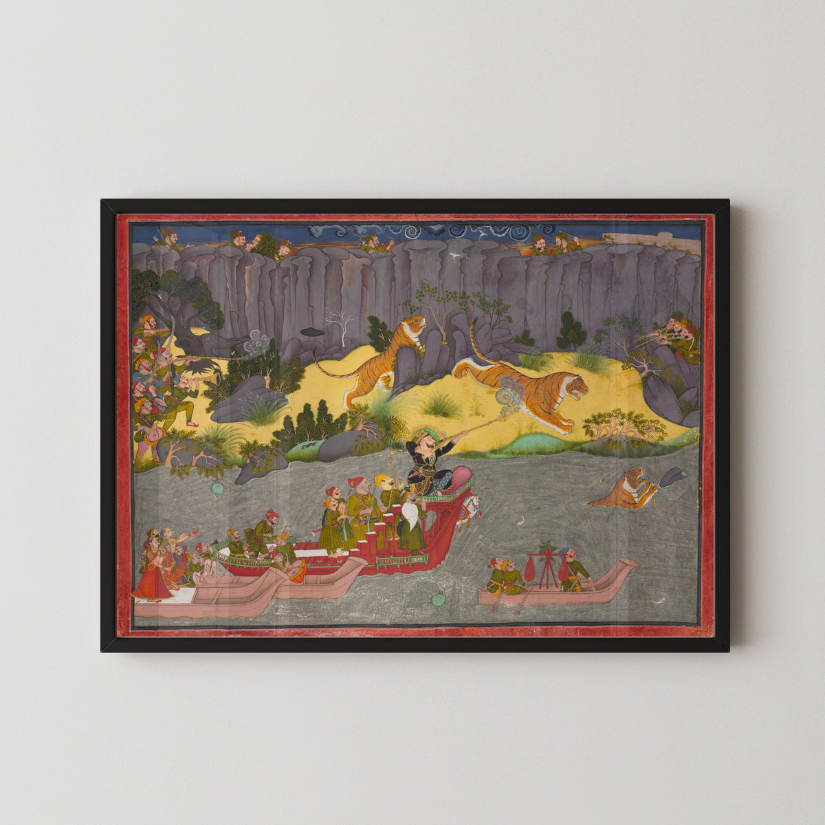 Kota school — Tiger Hunt of Raja Ram Singh II | Indian Miniature Painting Print