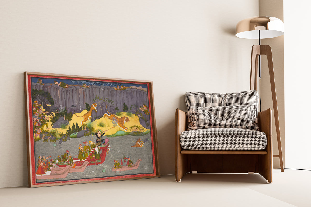 Kota school — Tiger Hunt of Raja Ram Singh II | Indian Miniature Painting Print