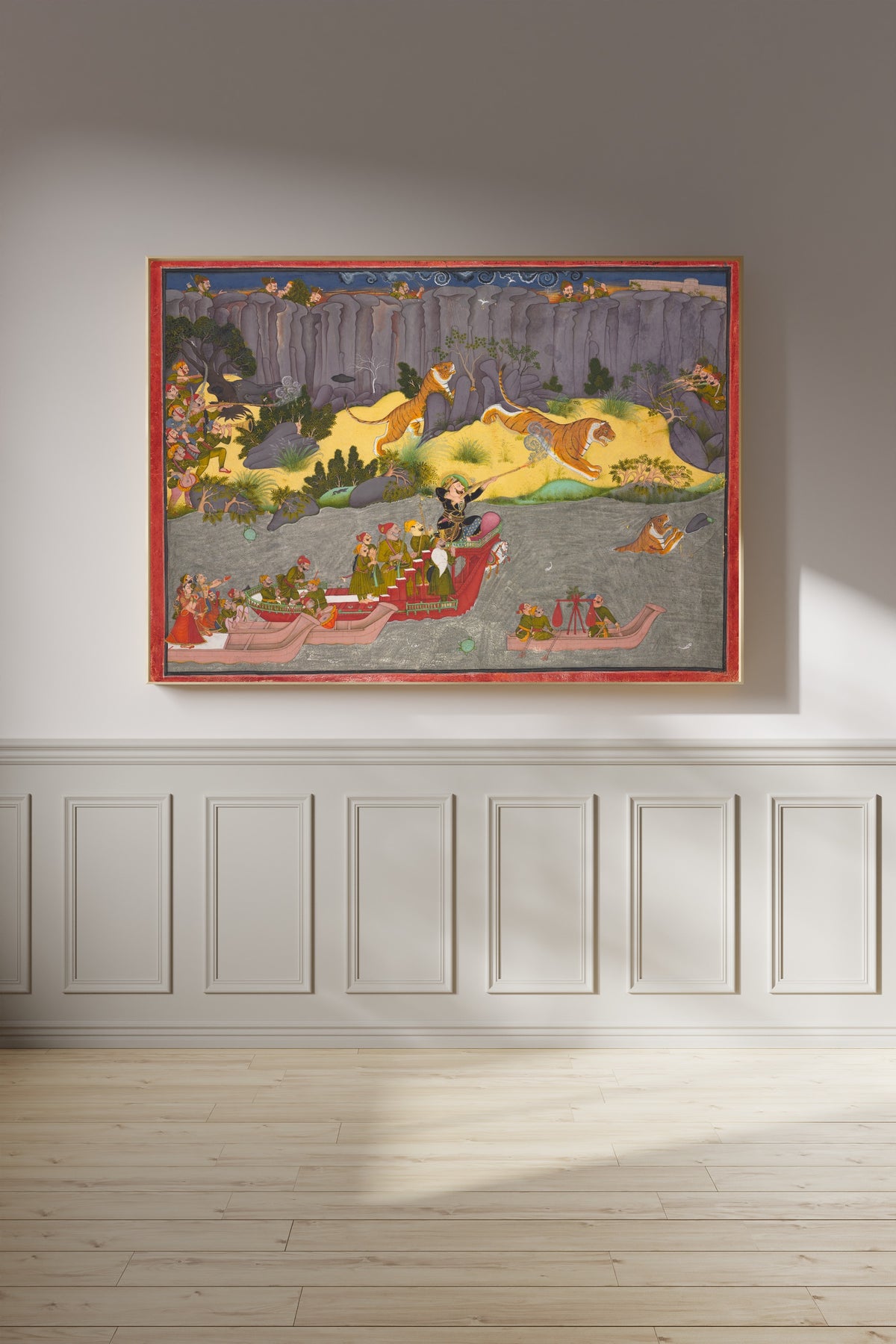 Kota school — Tiger Hunt of Raja Ram Singh II | Indian Miniature Painting Print