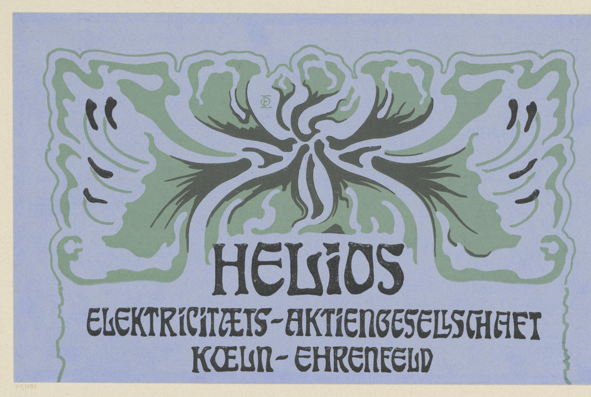 Titelblatt Helios Elektrizitäts-Aktiengesellschaft Köln-Ehrenfeld by Otto Eckmann — A symmetrical green bloom spreads above a company title
