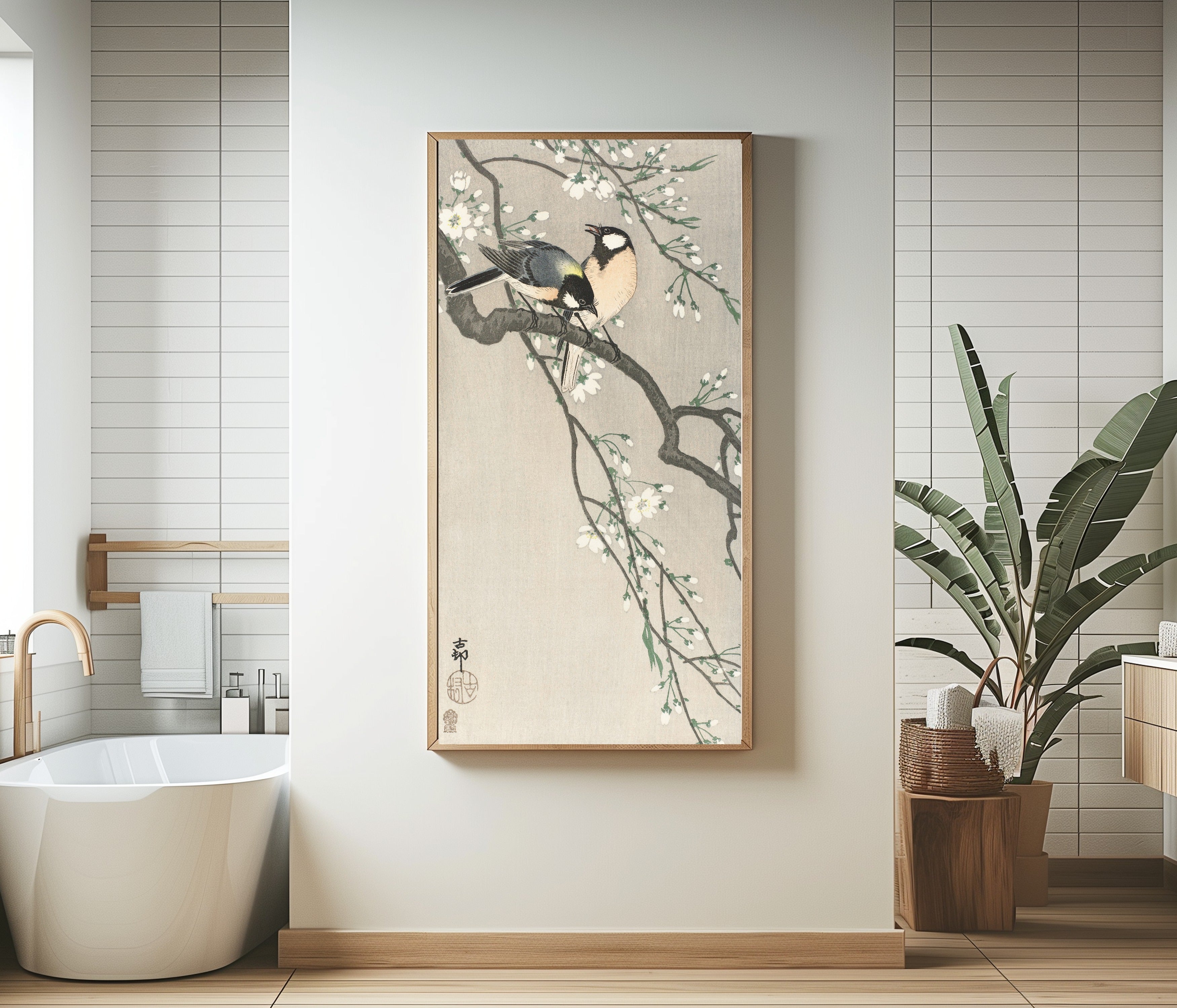 Ohara Koson — Tits on Cherry Branch | Japanese Bird & Flower Woodblock Print