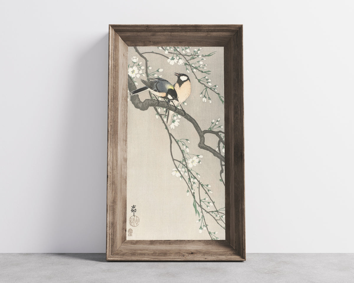 Ohara Koson — Tits on Cherry Branch | Japanese Bird & Flower Woodblock Print