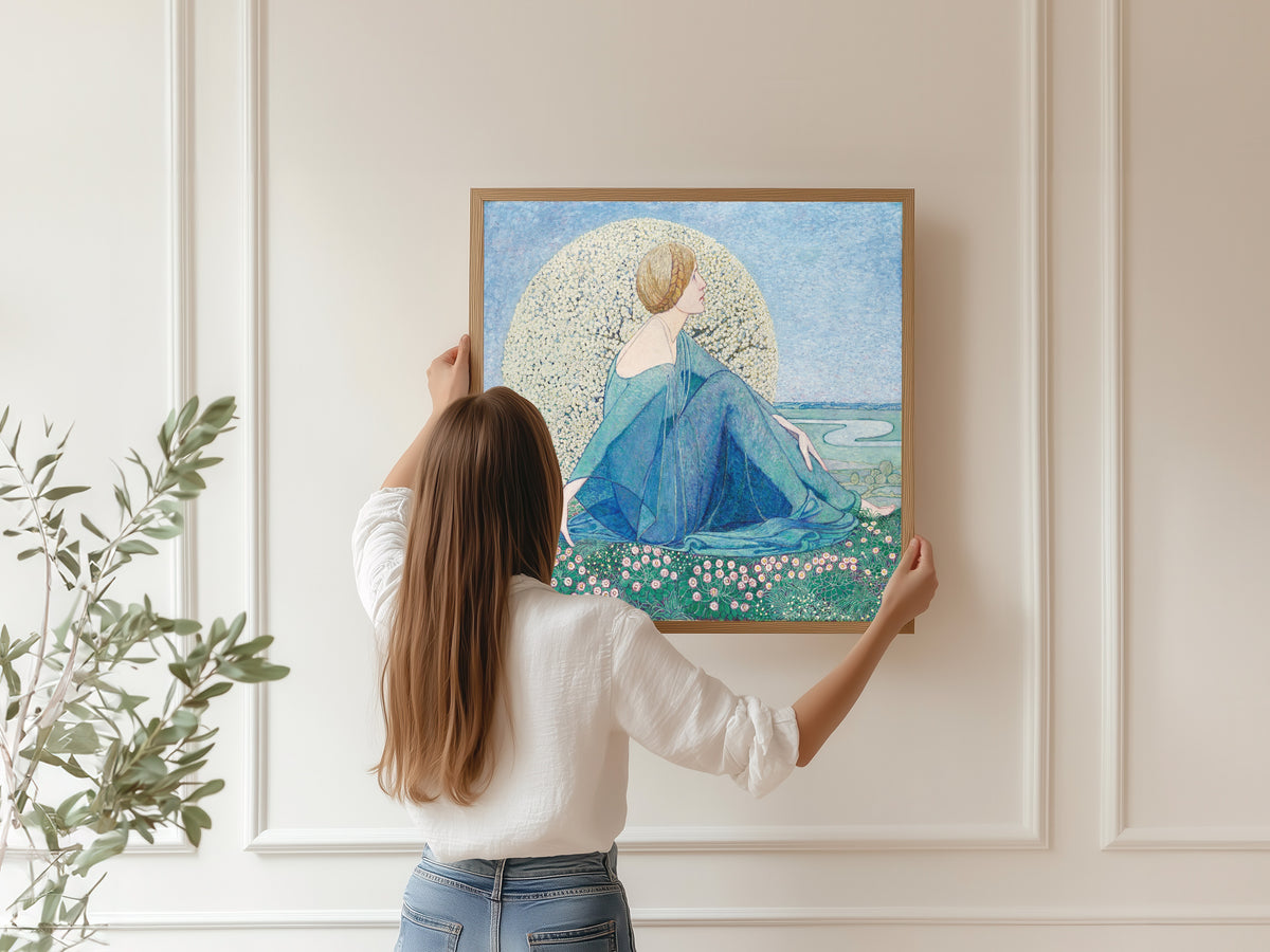 Framed art print of Träume II by Heinrich Vogeler, hung on a panelled wall