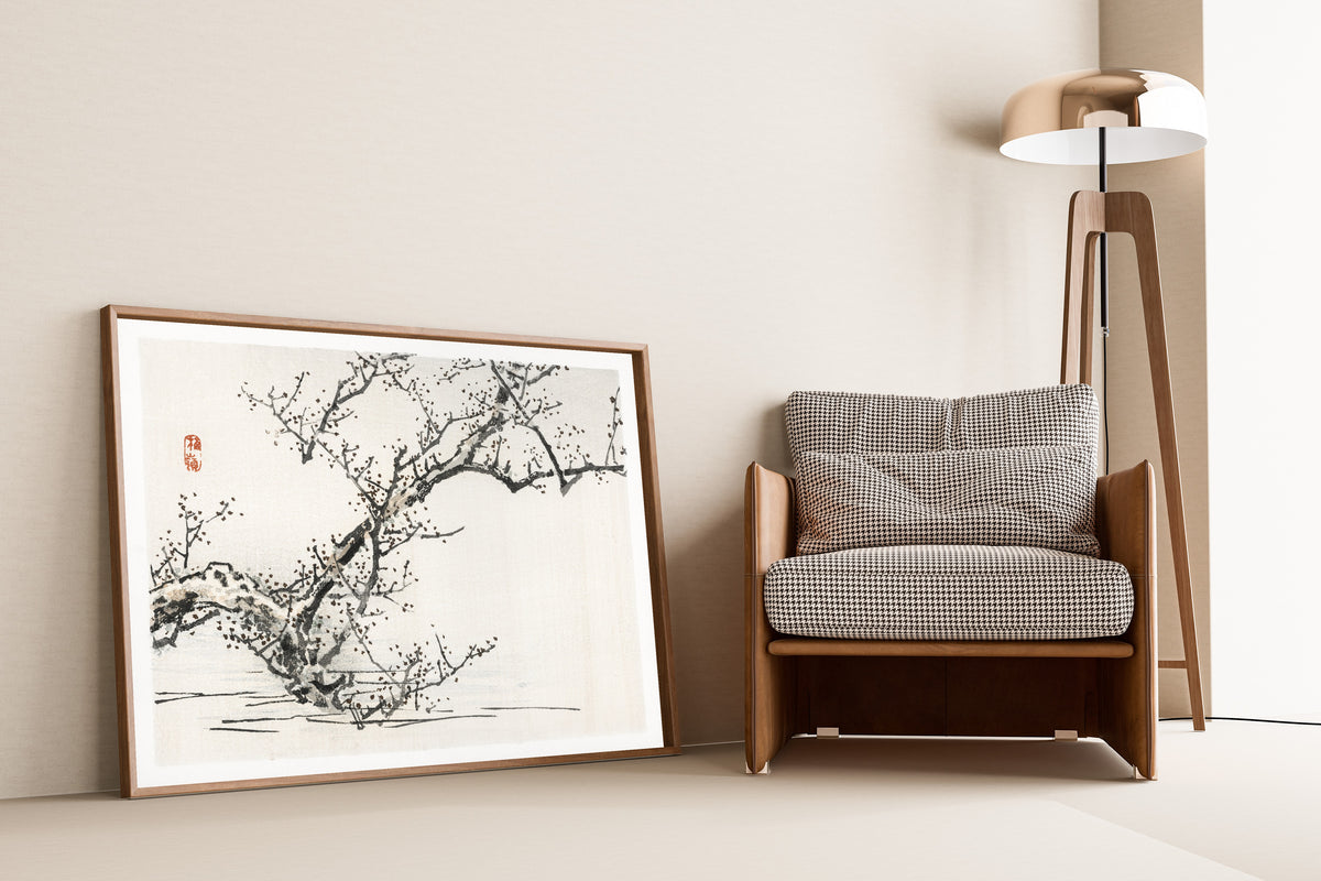 Kōno Bairei — Tree against the backdrop of water | Japanese Woodblock Print