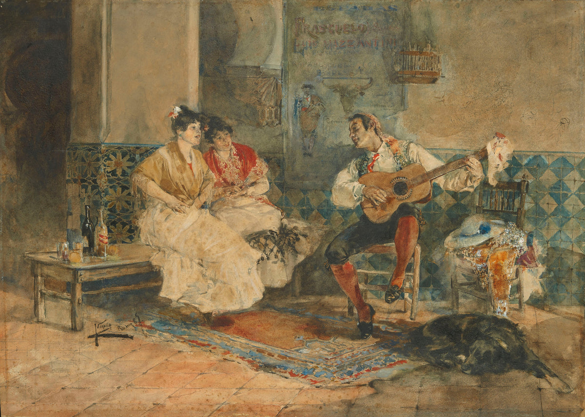 Joaquín Sorolla — Two Women in an Interior Listening to a Guitarist | Fine Art Print