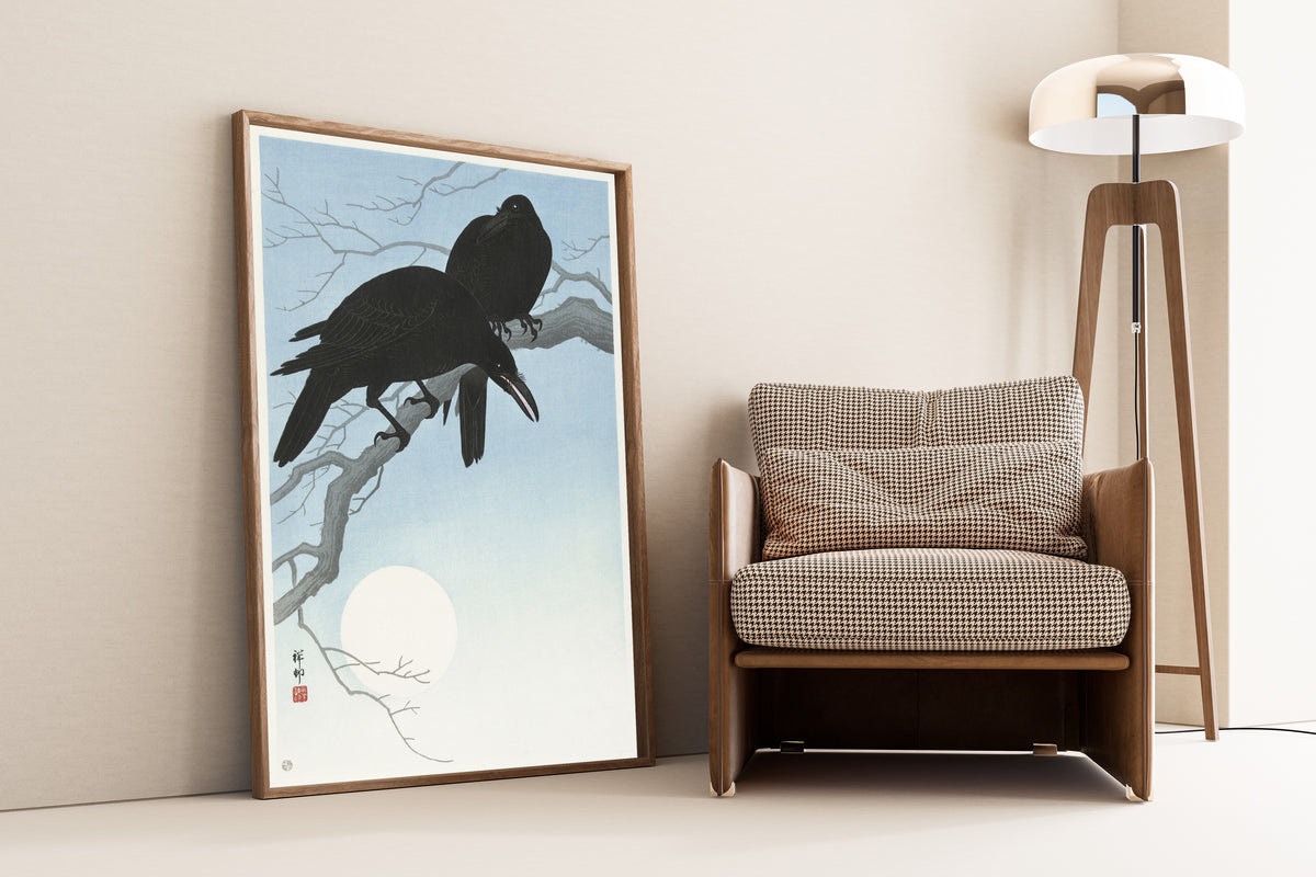 Ohara Koson — Two Crows on a Branch | Japanese Bird & Flower Woodblock Print