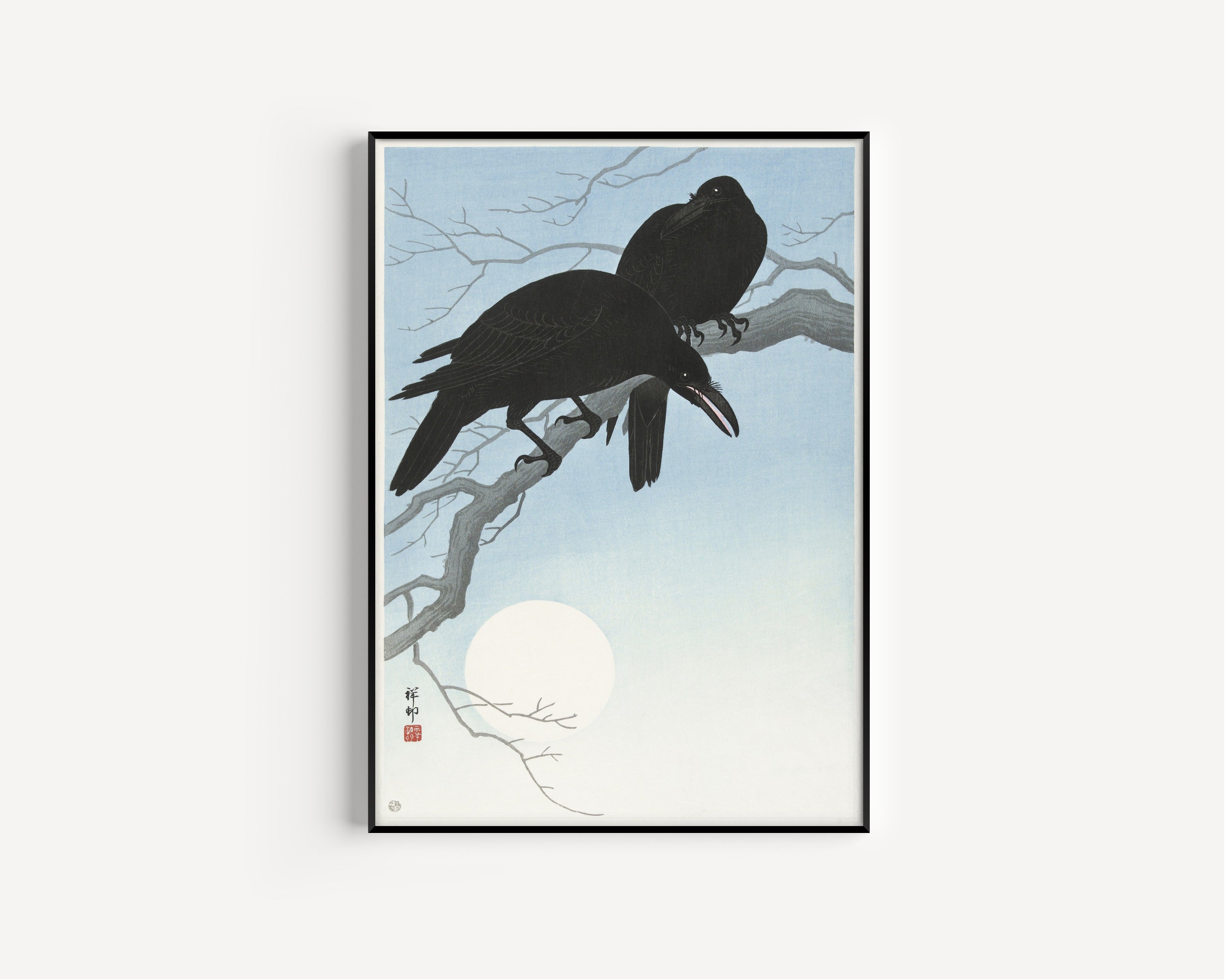 Ohara Koson — Two Crows on a Branch | Japanese Bird & Flower Woodblock Print