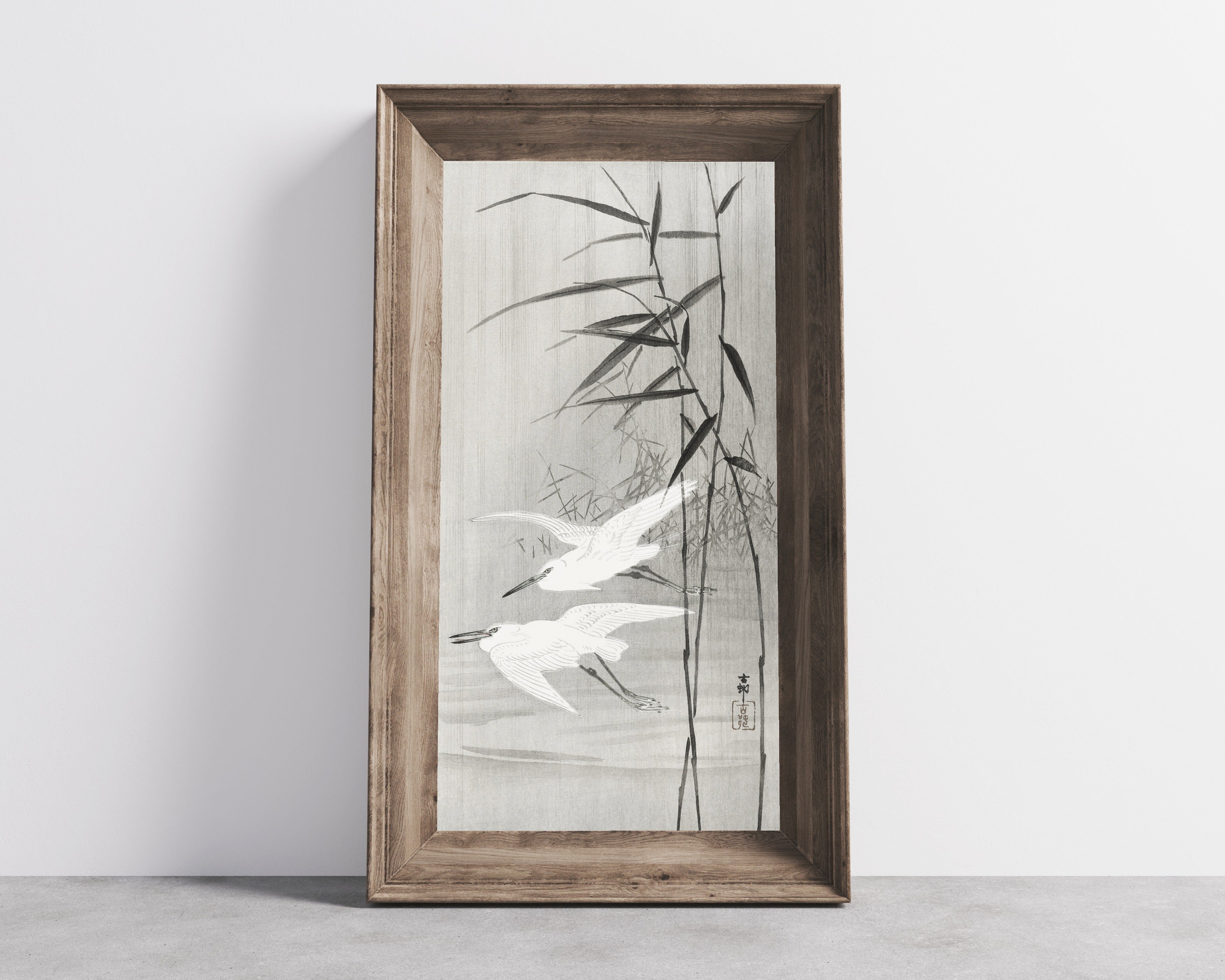 Ohara Koson — Two Egrets in Flight | Japanese Bird & Flower Woodblock Print